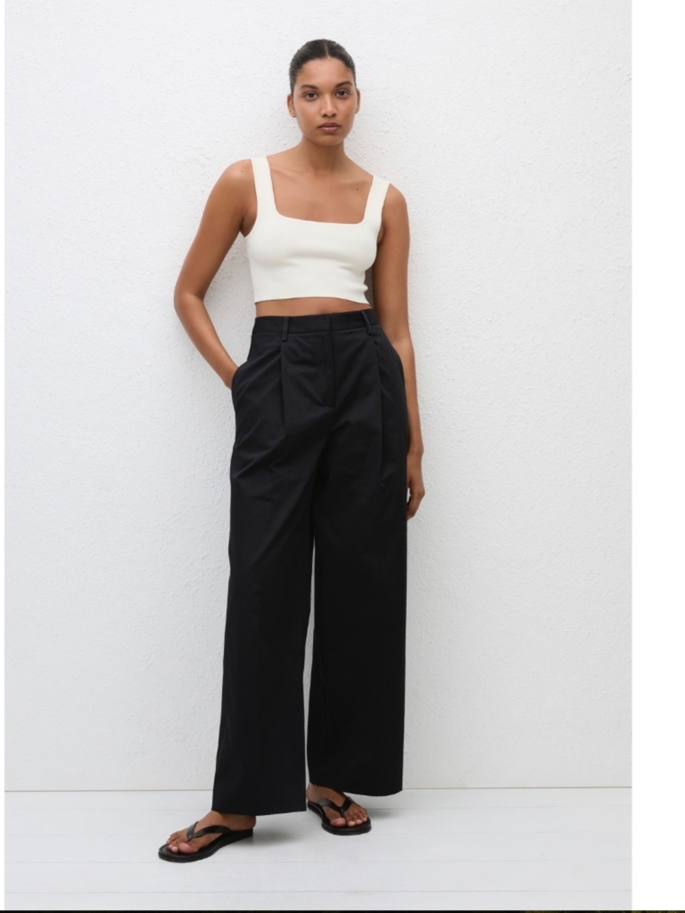 New Matteau Summer Chino Black Wide Leg Pants sz 4 US 8 AUS 12 Minimalist Luxury